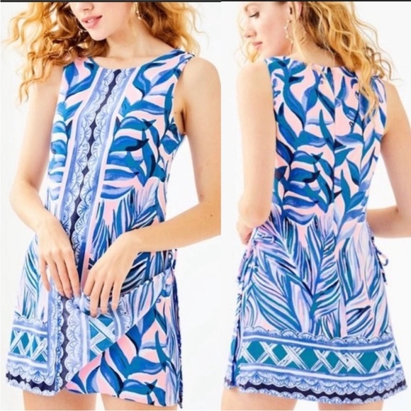 Lilly Pulitzer Donna Romper Pink Tropics Heat Wave Blue Leaf Print - Picture 1 of 7